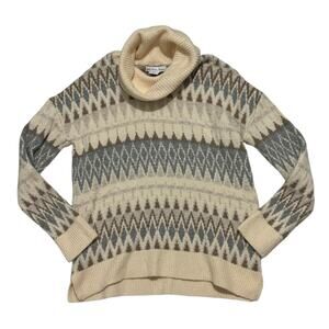 London Kaye Sweater Womens XS Fair Isle Chenille Neutral Brown Cowl Soft Cozy